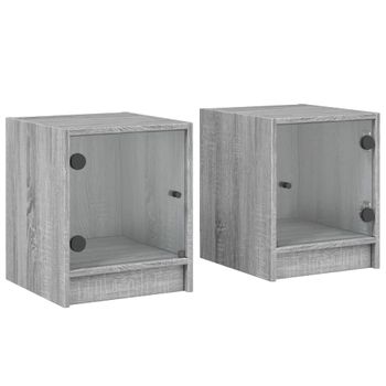 Mesitas Noche Con Puertas Vidrio 2 Uds Gris Sonoma 35x37x42 Cm