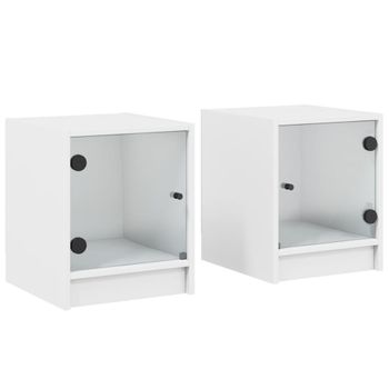 Mesitas De Noche Con Puertas De Vidrio 2 Uds Blanco 35x37x42 Cm