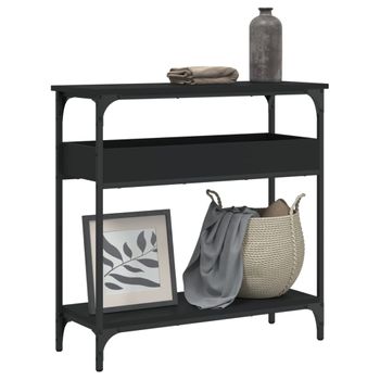 Vidaxl Mesa Consola Con Estante Madera Ingeniería Negra 75x29x75 Cm