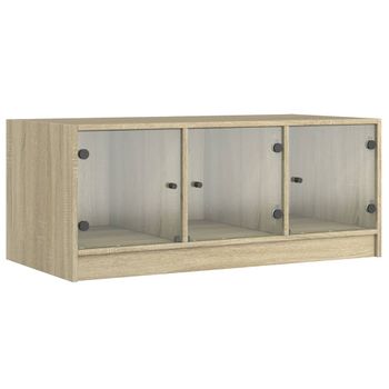 Mesa De Centro Con Puertas De Vidrio Roble Sonoma 102x50x42 Cm Marrón