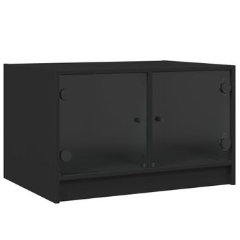 Mesa De Centro Con Puertas De Vidrio Negra 68x50x42 Cm