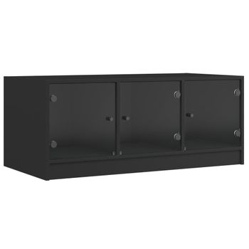 Mesa De Centro Con Puertas De Vidrio Negra 102x50x42 Cm