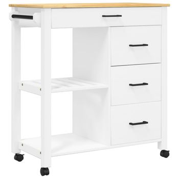 Carrito De Cocina Monza Madera Maciza De Pino 84x40x90 Cm Blanco