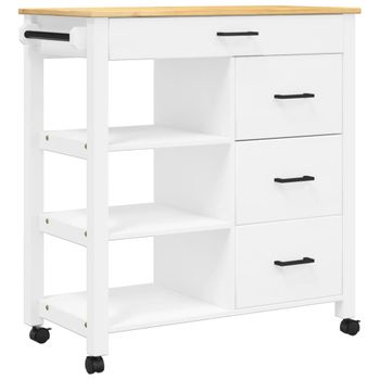 Carrito De Cocina Monza Madera Maciza De Pino 84x40x90 Cm Blanco