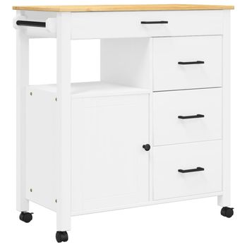 Vidaxl Carrito De Cocina Monza Madera Maciza De Pino 84x40x90 Cm Blanco