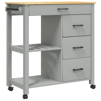 Carrito De Cocina Monza Madera Maciza De Pino 84x40x90 Cm Gris