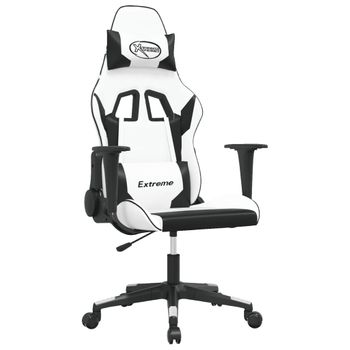 Silla Gaming De Masaje Cuero Sintético Blanco Y Negro