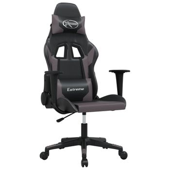 Silla Gaming De Masaje Cuero Sintético Negro Y Gris