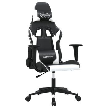 Silla Gaming De Masaje Cuero Sintético Negro Y Blanco