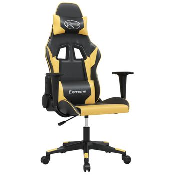 Silla Gaming De Masaje Cuero Sintético Negro Y Dorado