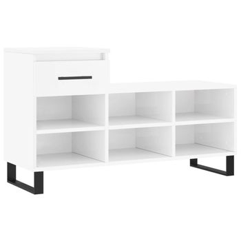 Vidaxl Mueble Zapatero Madera Contrachapada Blanco Brillo 102x36x60 Cm