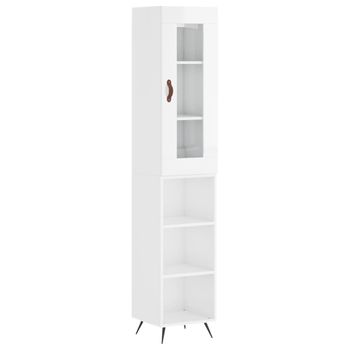 Vidaxl Aparador Alto Madera Contrachapada Blanco Brillo 34,5x34x180 Cm