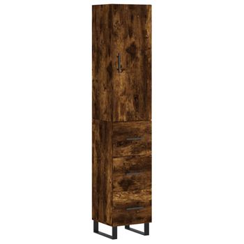 Vidaxl Aparador De Madera Contrachapada Roble Ahumado 34,5x34x180 Cm Marrón