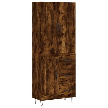 Vidaxl Aparador Alto Madera Contrachapada Roble Ahumado 69,5x34x180 Cm Marrón