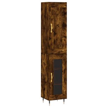 Vidaxl Aparador De Madera Contrachapada Roble Ahumado 34,5x34x180 Cm Marrón