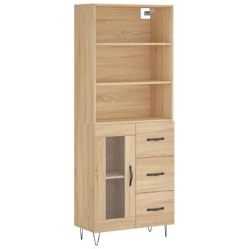 Vidaxl Aparador Alto Madera Contrachapada Color Roble 69,5x34x180 Cm Marrón