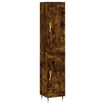 Vidaxl Aparador De Madera Contrachapada Roble Ahumado 34,5x34x180 Cm Marrón