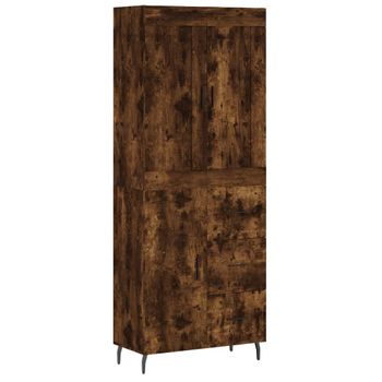 Vidaxl Aparador Alto Madera Contrachapada Roble Ahumado 69,5x34x180 Cm Marrón