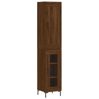 Vidaxl Aparador Alto Madera Contrachapada Roble Marrón 34,5x34x180 Cm