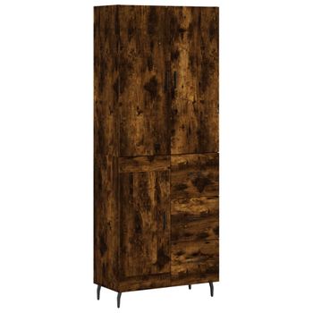 Vidaxl Aparador Alto Madera Contrachapada Roble Ahumado 69,5x34x180 Cm Marrón