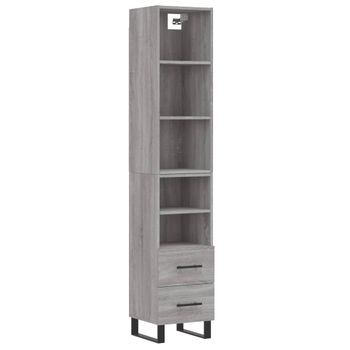 Vidaxl Aparador Alto Madera Contrachapada Gris Sonoma 34,5x34x180 Cm