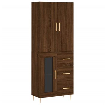 Vidaxl Aparador Alto Madera Contrachapada Marrón Roble 69,5x34x180 Cm