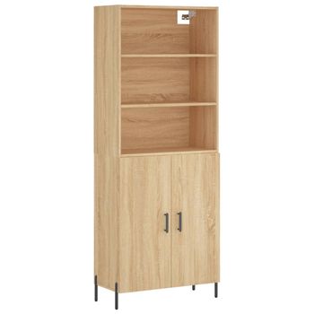 Vidaxl Aparador Alto Madera Contrachapada Color Roble 69,5x34x180 Cm Marrón