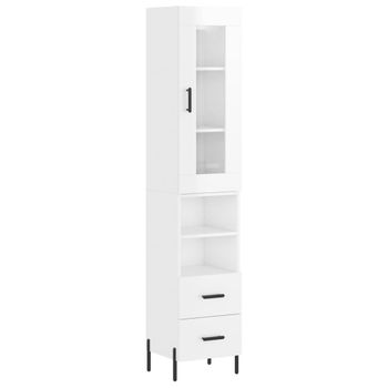 Vidaxl Aparador Alto Madera Contrachapada Blanco Brillo 34,5x34x180 Cm