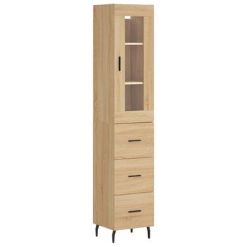 Vidaxl Aparador De Madera Contrachapada Roble Sonoma 34,5x34x180 Cm Marrón