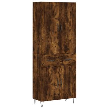 Vidaxl Aparador Alto Madera Contrachapada Roble Ahumado 69,5x34x180 Cm Marrón