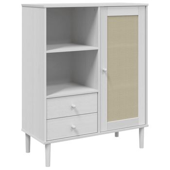 Vidaxl Aparador Alto Senja Aspecto De Ratán Madera Blanco 90x40x112 Cm