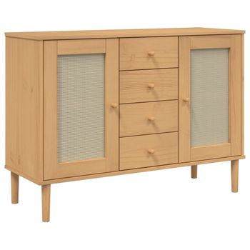 Vidaxl Aparador Senja Aspecto De Ratán Madera Pino Marrón 112x40x80 Cm