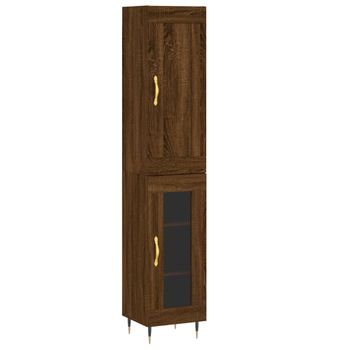 Vidaxl Aparador Alto Madera Contrachapada Roble Marrón 34,5x34x180 Cm