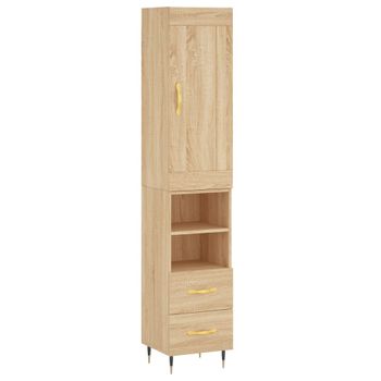 Vidaxl Aparador De Madera Contrachapada Roble Sonoma 34,5x34x180 Cm Marrón