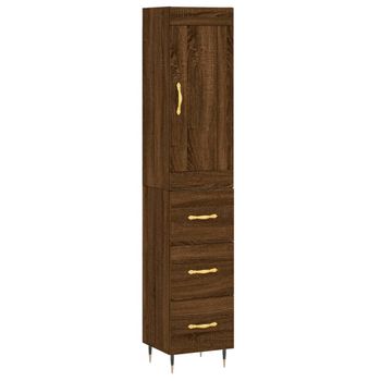 Vidaxl Aparador Alto Madera Contrachapada Roble Marrón 34,5x34x180 Cm