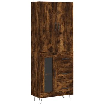 Vidaxl Aparador Alto Madera Contrachapada Roble Ahumado 69,5x34x180 Cm Marrón