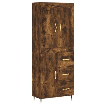 Vidaxl Aparador Alto Madera Contrachapada Roble Ahumado 69,5x34x180 Cm Marrón