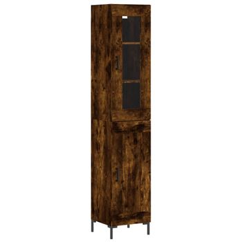 Vidaxl Aparador De Madera Contrachapada Roble Ahumado 34,5x34x180 Cm Marrón