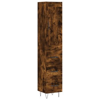 Vidaxl Aparador De Madera Contrachapada Roble Ahumado 34,5x34x180 Cm Marrón