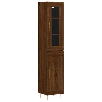 Vidaxl Aparador Alto Madera Contrachapada Roble Marrón 34,5x34x180 Cm