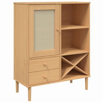 Vidaxl Aparador Alto Senja Aspecto De Ratán Madera Marrón 90x40x112 Cm