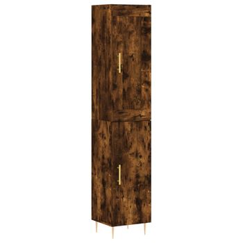 Vidaxl Aparador De Madera Contrachapada Roble Ahumado 34,5x34x180 Cm Marrón