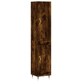 Vidaxl Aparador De Madera Contrachapada Roble Ahumado 34,5x34x180 Cm Marrón