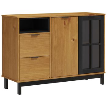 Vidaxl Aparador Con Puerta De Vidrio Flam Madera De Pino 110x40x80 Cm Marrón