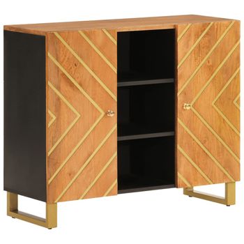 Vidaxl Mueble Aparador Madera Maciza Mango Marrón/negro 90x33,5x75 Cm