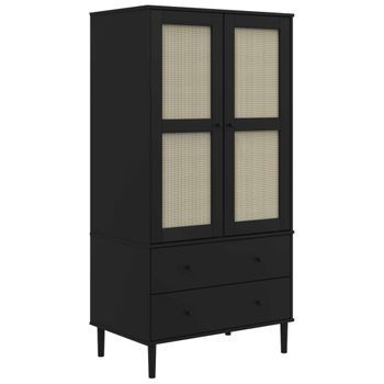 Vidaxl Armario Senja Aspecto De Ratán Madera Pino Negro 90x55x175 Cm