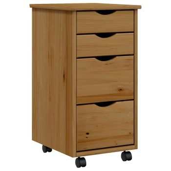 Vidaxl Cajonera Con Ruedas Moss Madera Maciza Pino Marrón Miel