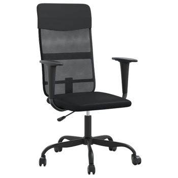 Vidaxl Silla De Oficina Altura Ajustable Tela Malla Y Cuero Pe Negro