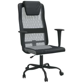 Vidaxl Silla De Oficina Tela De Malla Y Cuero Sintético Gris Y Negro