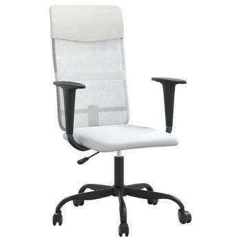 Vidaxl Silla De Oficina Altura Ajustable Tela Malla Y Cuero Pe Blanco